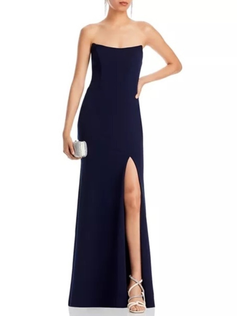 Aqua Strapless Navy Blue Gown Evening Dress Side Slit Formal Wedding Guest Sz 2